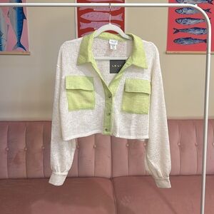 Le Lis Cream and Lime Cropped Cardigan Jacket